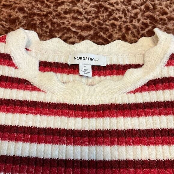 Nordstrom Red Breton Stripe Distressed Cropped Ribbed Sweater, M. French Girl - Picture 11 of 12